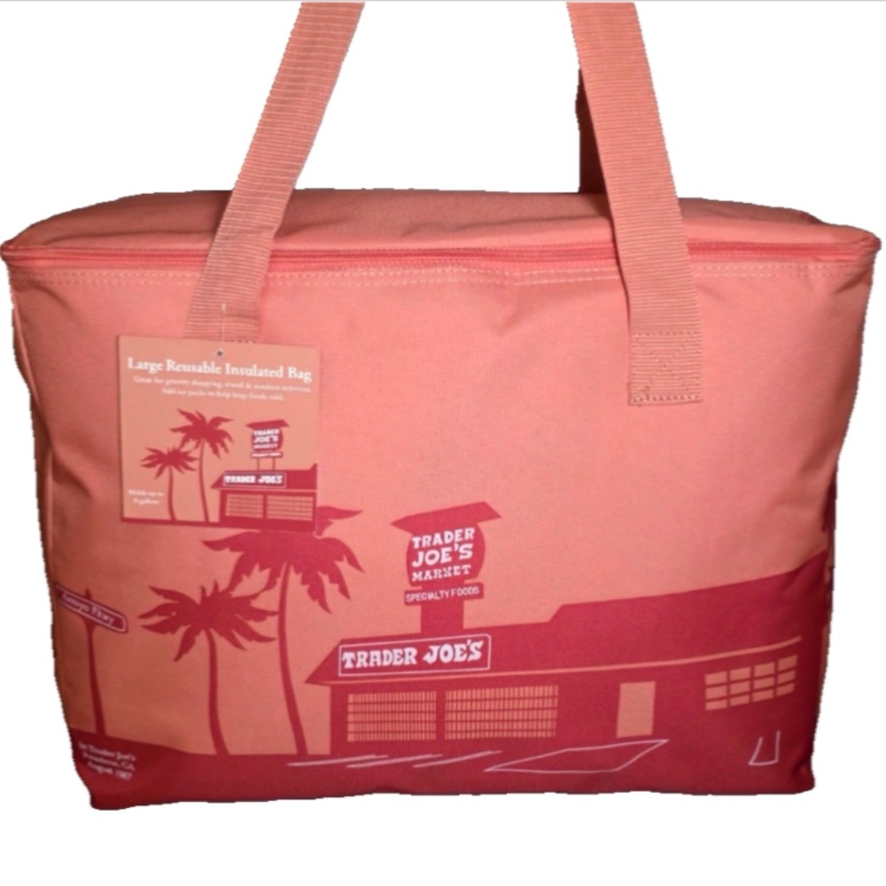 Trader Joe's Limited Release Large PEACH Insulated Tote Cooler Bag Foldable